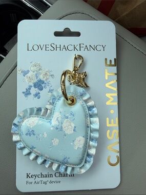 LoveShackFancy Light Blue Floral Heart Keychain Charm with Gold Hardware